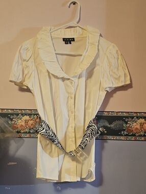 CHIME Cream Ruffle-Collar Button-Down Blouse
